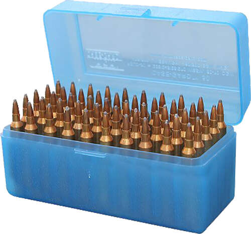 Misc. Accessories MTM Case Gard Ready Series MTM Ammo Box 50 Round Flip-Top 375 Rem UM 375 Wby Mag Clr-Blue
